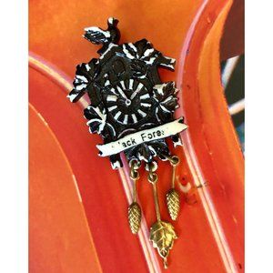 Vintage Celluloid Brown Cuckoo Clock Pin